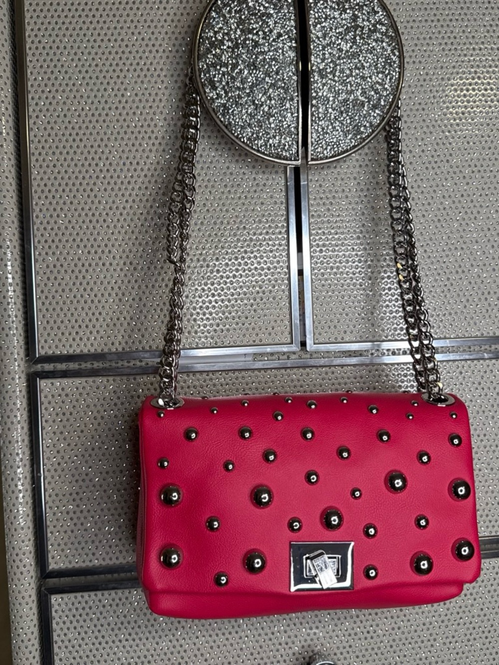 & Other Stories Hot Pink Studded Shoulder Bag with Silver Chain